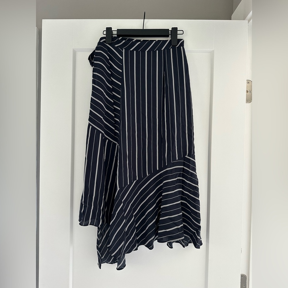JOIE wrap midi navy striped skirt